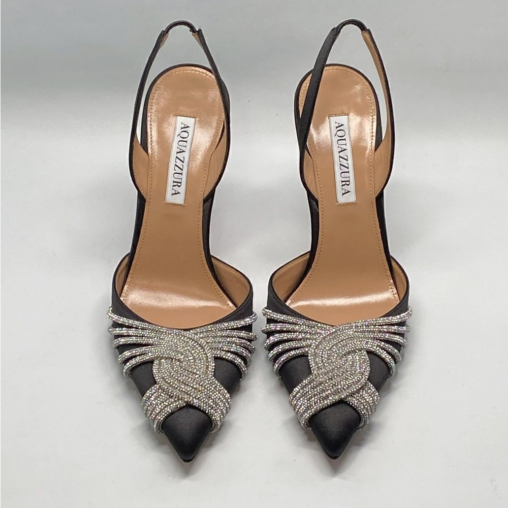 Aquazzura Gatsby Crystal-Embellished Satin Pumps size 38.5 - Picture 4 of 13